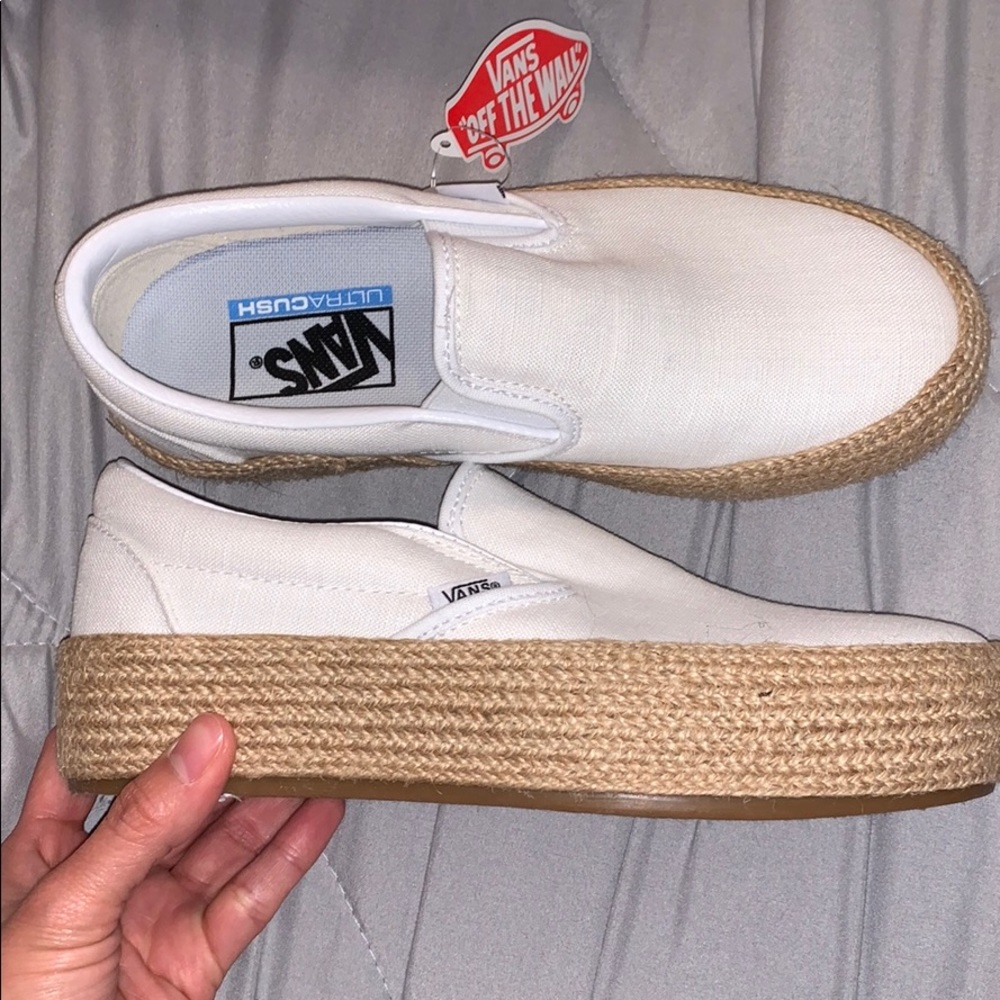 New! White linen slip on espadrille platform Vans